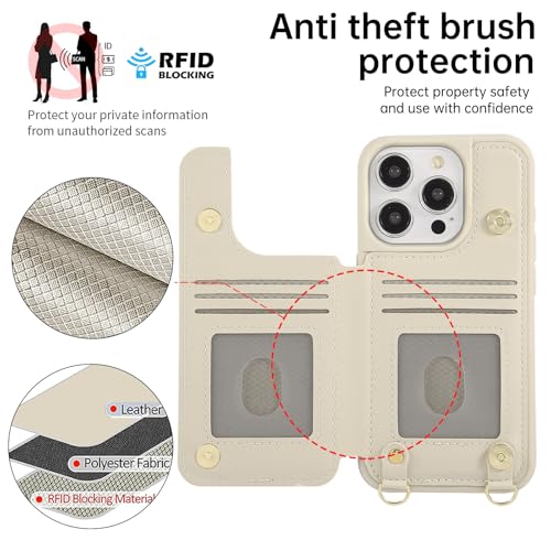 Crossbody Wallet Case for iPhone 12 Pro Max(6.7") with Detachable Strap - PU Leather Flip Folio with Card Slots & RFID Blocking, Sparkling Diamond Accents-Beige - color: Beige, size: iPhone 12 Pro Max(6.7")