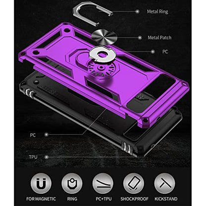Auzuoton Google Pixel 6a Phone Case, Military Grade 16ft. Drop Tested, Ring Shockproof Protective Case, HD Screen Protector, Purple - color: Purple, size: Google Pixel 6a Case
