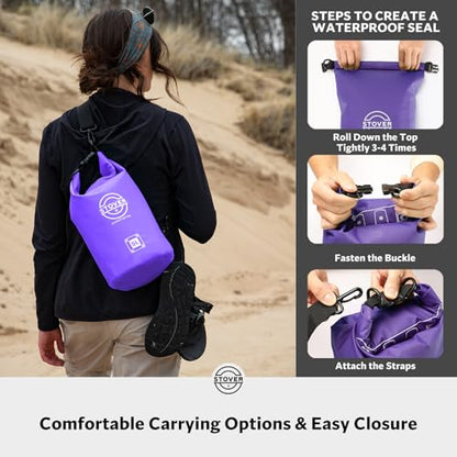 5/10/25/30/40L Waterproof Dry Bag, Small Lightweight Roll Top Dry Bag Backpack w/Waterproof Phone Case, Kayaking, Travel, Hiking, Fishing, Tubing, Camping, the Beach, Men/Women (Purple) - color: 5/10l Purple, size: 5L