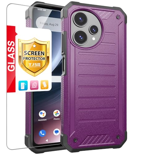 TJS for Cricket Icon Plus 2026 Phone Case, AT&T Verge 2 5G Case (Purple) | with Tempered Glass Screen Protector, Premium Tough Lined Design Hybrid Shockproof Heavy Duty Phone Case Cover - color: Purple