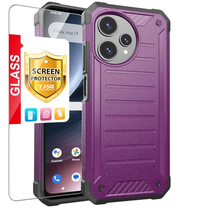 TJS for Cricket Icon Plus 2026 Phone Case, AT&T Verge 2 5G Case (Purple) | with Tempered Glass Screen Protector, Premium Tough Lined Design Hybrid Shockproof Heavy Duty Phone Case Cover - color: Purple