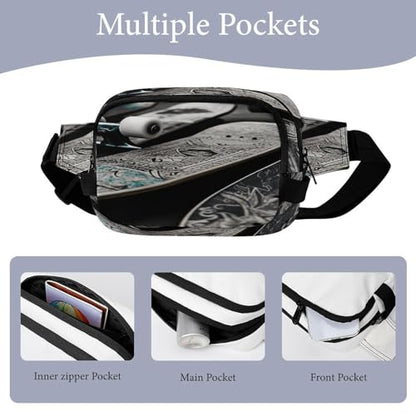 Skate Boards Fanny Packs for Women Men Double Layer Fashion Waist Pack Adjustable Belt Bag with Pockets Small Crossbody Bags for Running Hiking Workout Travel Daily Use
