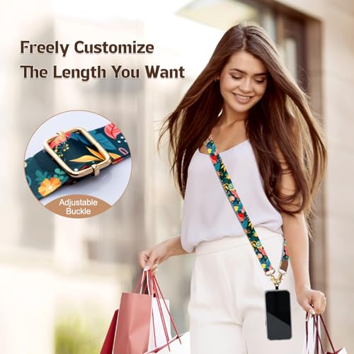 TiMOVO Phone Lanyard Crossbody Wrist Strap, Adjustable Anti-Theft Phone Strap for All Phone Case, lanyard for Women and Men - color: Green + Flower