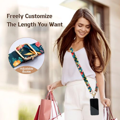 TiMOVO Phone Lanyard Crossbody Wrist Strap, Adjustable Anti-Theft Phone Strap for All Phone Case, lanyard for Women and Men - color: Green + Flower
