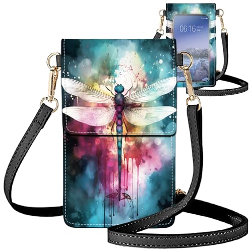 for Women Cell Phone Purse,with Touchscreen Cell Phone Purse,PU Leather Shoulder Bag Waterproof Phone Wallet Case with Clear Touch Screen Window up to 6.7 inch Smartphone, - color: Color Dragonfly -171