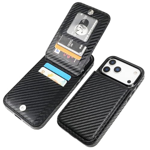 KIHUWEY for iPhone 17 Pro Max Wallet Case Card Holder, Carbon Black | Credit Card Slots, PU Leather, Kickstand, Flip Heavy Duty Protection Cover for Men and Women - color: Carbon Black