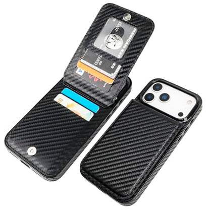 KIHUWEY for iPhone 17 Pro Max Wallet Case Card Holder, Carbon Black | Credit Card Slots, PU Leather, Kickstand, Flip Heavy Duty Protection Cover for Men and Women - color: Carbon Black