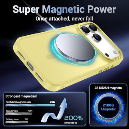 Newfuture Magnetic for iPhone 17 Pro Case Matte Shockproof, Yellow | Military Drop Protection, Slim Matte Anti-Fingerprint, Compatible with Magsafe, Camera Guard, Translucent Protective Cover - color: Yellow, size: iPhone 17 Pro 6.3 inch