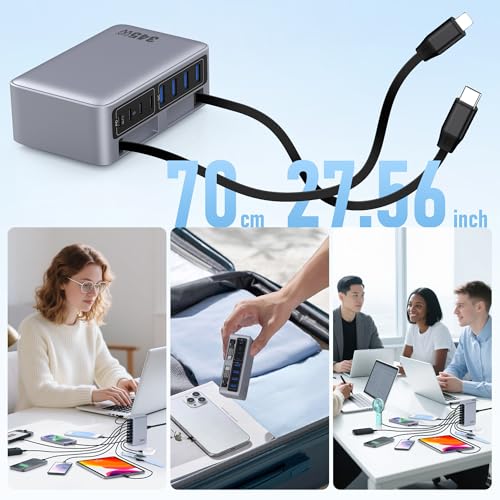 345W USB C Charger 10 in 1 Retractable Wall Charger with 2 Cables,GaN 6 USB C Charging Station Phone Charging PD Laptop Charger Adapter for MacBook Pro/Air,DELL,iPhone17/16/15,Galaxy S24,Android etc - color: Sliver, size: 345W