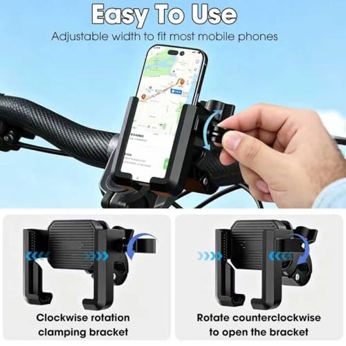 Anti-Vibration Bike Phone Holder for Rearview Mirror & Handlebar[Camera Friendly],Shockproof Motorcycle Phone Mount with Quick Lock, Fit iPhone & All Android Phone for Electric Scooter/E-Bike
