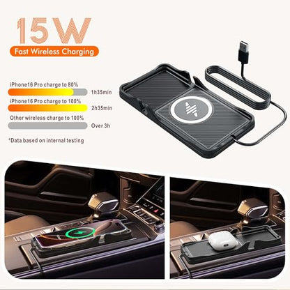 Wireless Car Charger Pad for iPhone 17/16/15/14/13/12 & Samsung, Non Slip Fast Wireless Charging Pad for Car Dashboard Console, Portable USB A Phone Charger for Vehicle SUV Truck Travel