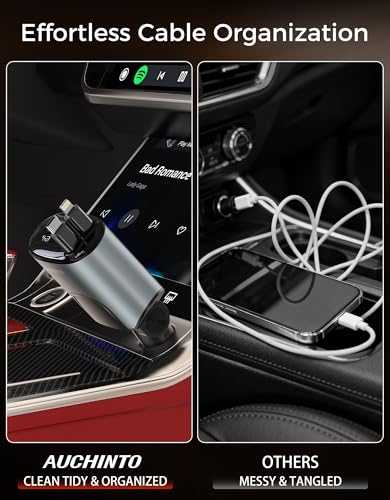 Retractable Car Charger 100W, Phone Charger USB C Fast Charging, 4 in 1 | Cigarette Lighter Adapter for iPhone 17 16 15 14 13 12 11 Samsung Pixel, Travel Essentials Car Accessories Gifts for Him Her