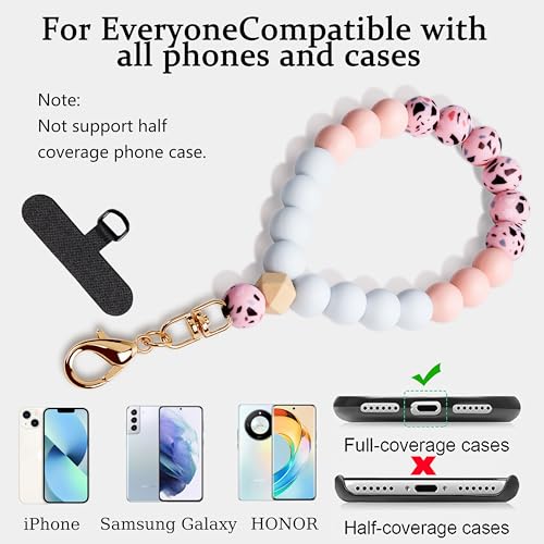 Silicone Beaded Phone Wrist Strap for Women, Elastic Wristlet - color: Pink