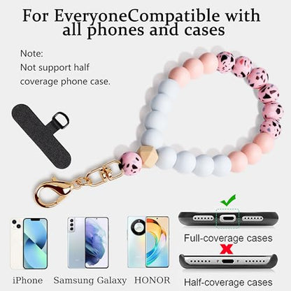 Silicone Beaded Phone Wrist Strap for Women, Elastic Wristlet - color: Pink