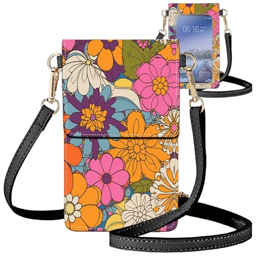 for Women Cell Phone Purse,with Touchscreen Cell Phone Purse,PU Leather Shoulder Bag Waterproof Phone Wallet Case with Clear Touch Screen Window up to 6.7 inch Smartphone, - color: Flowers -130