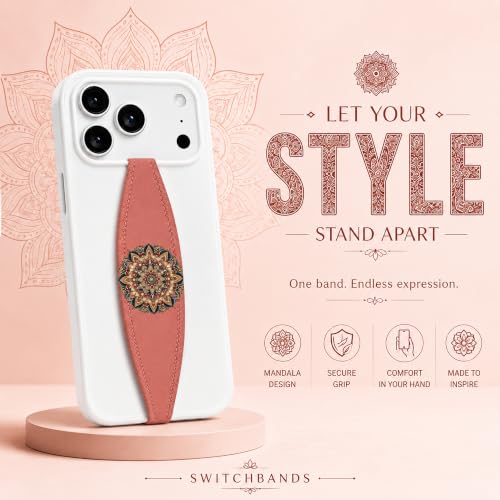 Switchbands Cell Phone Grip Strap – Reversible Soft Elastic Hand Holder for Back of Phone, Secure Anti-Drop Hand Strap, Arthritis Friendly, Slim Universal Boho Fit for All – Mystic Whispers