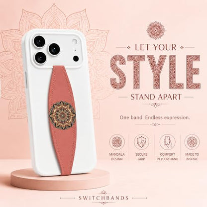 Switchbands Cell Phone Grip Strap – Reversible Soft Elastic Hand Holder for Back of Phone, Secure Anti-Drop Hand Strap, Arthritis Friendly, Slim Universal Boho Fit for All – Mystic Whispers