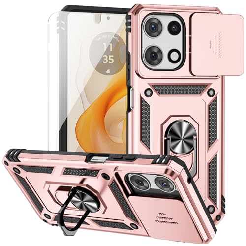 for Motorola Moto G 2025 / Moto G 2026 / Moto G Play 2026 Case, with Slide Camera Cover Screen Protector Ring Holder Kickstand Military Grade Protection Drop Tested Protective Phone Case (Rose Gold) - color: Rose Gold with camera cover Military-Grade 2nd
