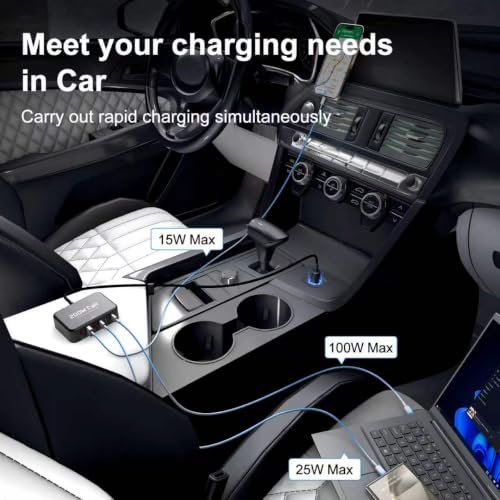 Dzytnsy 200W Car Fast Charging Station,6 Ports, Compatible with MacBook pro/Air/M5 M4 M3 M2 M1/Dell/Lenovo/HP,for iPhone18/17/16/15 Series,Samsung Galaxy S26/S25 Ultra/S24 Series and More