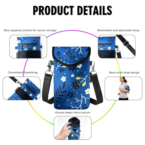 Neoprene Phone Sleeve Pouch Case Bag for Men Women w/Crossbody Strap/Neck Lanyard for iPhone 17/16/15/14 Pro Max, Samsung S25，Pixel 10 - color: Chamomile Sketch