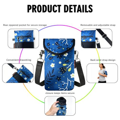 Neoprene Phone Sleeve Pouch Case Bag for Men Women w/Crossbody Strap/Neck Lanyard for iPhone 17/16/15/14 Pro Max, Samsung S25，Pixel 10 - color: Chamomile Sketch