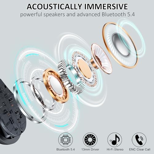 2026 Bluetooth 5.4 Headphones Sports, Wireless Earbuds, 50 Playback Over-Ear buds with 4 ENC Noise Cancelling Mics Deep Bass Fitness Earphones Gym Running Workout, IP7 Headset with Earhook LED Display