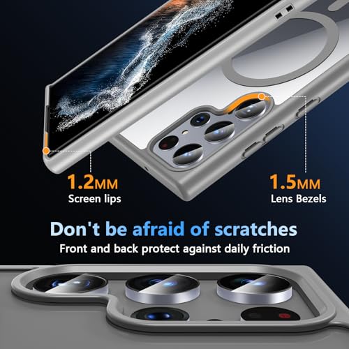 Hensinple for Samsung Galaxy S22 Ultra Case Magnetic, Galaxy S22 Ultra Phone Case Wireless Charging, Clear Hard Back Shockproof Cover Case 6.8 Inch, Gray - color: Gray-S22 Ultra, size: Galaxy S22 Ultra 6.8 inch