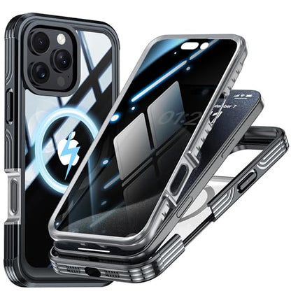 Magnetic Privacy Screen Case for iPhone 16 Pro with Full Body Protection - color: Black, size: iPhone 16 Pro