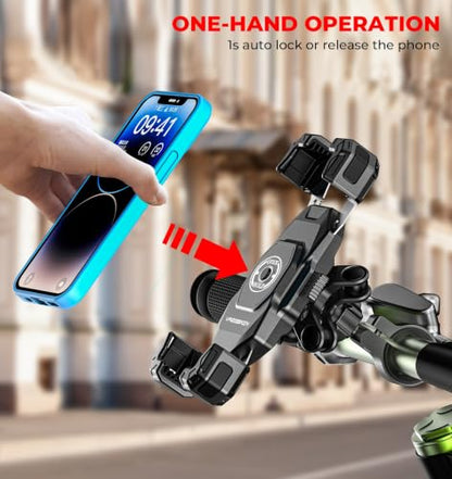 VAZESWIN Motorcycle Bike Phone Mount with Vibration Dampener, 1s Auto Lock