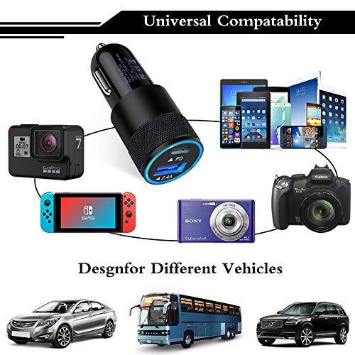 USB C 고속 차량용 충전기, 30W 3.0 PD 타입 C 자동차 어댑터 2 포트 USB C 자동차 플러그 - color: C-블랙
