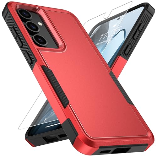 Vinve for Samsung Galaxy S24 FE Case with HD Screen Protector, Military-Grade Shockproof & Dual-Layer Protection, Anti-Slip Grip Design Phone Case, Red - color: Red