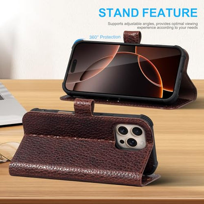 Leather Wallet Case for iPhone 16 Pro Max, Speckled Dark Brown | Genuine Leather, Magnetic Detachable, 2-in-1 Flip Folio, RFID Blocking, Wireless Charging - color: Speckled Dark Brown, size: 16 Pro Max 6.9‘’