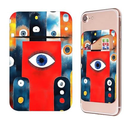 Phone Credit Card Holder Stick on, Cell Phone Pocket Self Adhesive Stretchy Stick on Wallet ID Credit Card Case Pouch Sleeve with Flap for All Smartphones, Artistic Eyes - color: Artistic Eyes