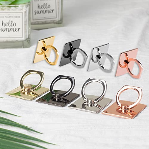 [2 Pack] Square Sparkling Cell Phone Ring Holder Stand,360 Degree Rotation and 180 DegreeAdjustable Finger Ring Kickstand with Polished Metal Phone Grip (Gold)