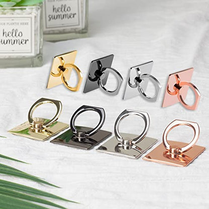 [2 Pack] Square Sparkling Cell Phone Ring Holder Stand,360 Degree Rotation and 180 DegreeAdjustable Finger Ring Kickstand with Polished Metal Phone Grip (Gold)