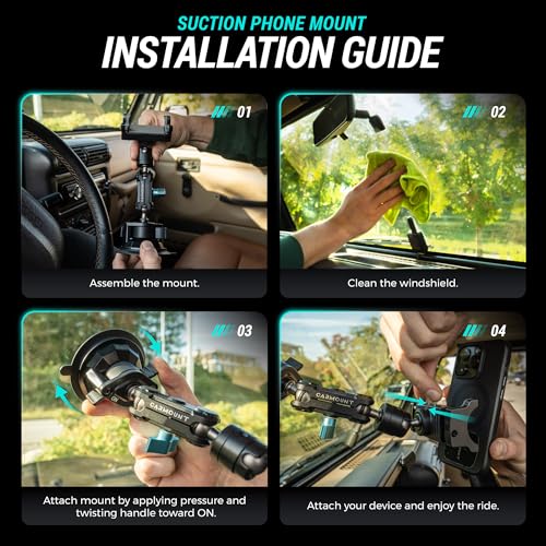 CARMOUNT TitanX100 – Suction Cup Phone Mount for Car & Truck – Heavy Duty Metal Phone Holder, Windshield Phone Mount for iPhone, Android, GPS & All Devices - style: TitanX100