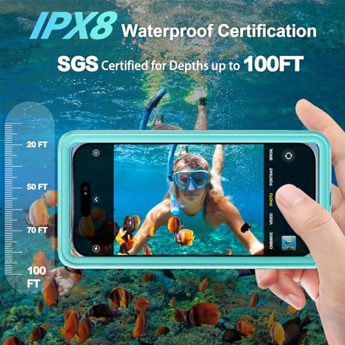 Waterproof Phone Case Up to 6.9 inch | IPX8 Underwater Phone Cases for Snorkeling | Universal Diving Case with Lanyard for iPhone 16 Pro Max/15/14/Galaxy S24 | Beach Cruise Essentials (Cyan) - color: Cyan