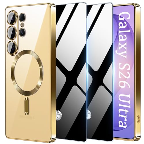 for Samsung Galaxy S26 Ultra 5G Case with Privacy Screen Protector,Clear Magnetic Phone Case with Camera Protection,Soft Shockproof Protective Cover for Galaxy S 26 Ultra,Gold - color: Gold, size: Samsung Galaxy S26 Ultra