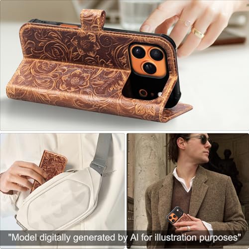 Leather Case Compatible With iPhone 17 Pro Max Wallet 6.9" | Genuine Leather 2-in-1 Magnetic Detachable Shockproof,Flip Folio Cover with Card Slot,Wireless Charging RFID Blocking brown - color: Dark brown, size: 17 Pro Max