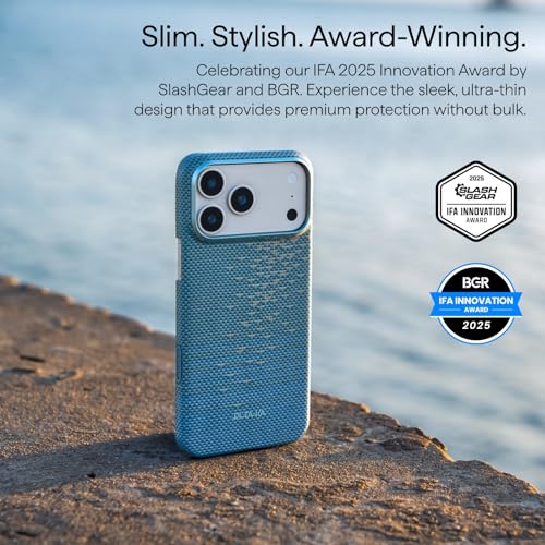 pitaka for iPhone 17 Pro Case 6.3" with Camera Control Button, Compatible with MagSafe, Ultra-Slim Case with Caseless Touch Feeling, 1500D Aramid Fiber Woven, Glints of Gold - color: Lucid Blue