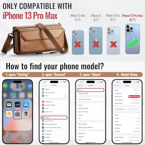 Strapurs Wallet Case Compatible with iPhone 13 Pro Max RFID Blocking 10-Card Holder Soft PU Leather Magnetic Snap Shoulder Strap Zipper Pocket Phone Case Fit for iPhone 13 Pro Max - Brown | RFID Blocking 10-Card Holder, Shoulder Lanyard, Wirst Strap, Zipp