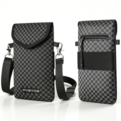 Neoprene Phone Sleeve Pouch Case Bag for Men Women w/Crossbody Strap/Neck Lanyard for iPhone 17/16/15/14 Pro Max, Samsung S25，Pixel 10 - color: Dark Gray Textured