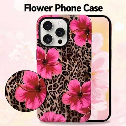 Lovmooful for iPhone 15 Pro Case Cute Flower Leopard-Hibiscus | Compatible for iPhone 15 Pro Case,Aesthetic,Hibiscus,Floral,2 in 1,for Women Girls,Soft TPU+PC,Shockproof,Protective - size: iPhone 15 Pro