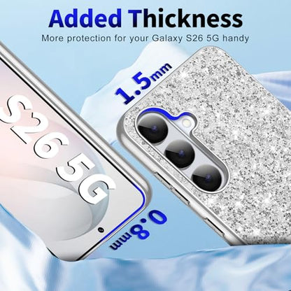Galaxy S26 Glitter Case for Samsung Galaxy S26 5G Phone Case for Women Girls, Slim Ultra Thin Matte Back Shockproof Full Body Protective Cover for Samsung S26 5G, Crystal Bling Case, 2026 (Silver) - color: Silver