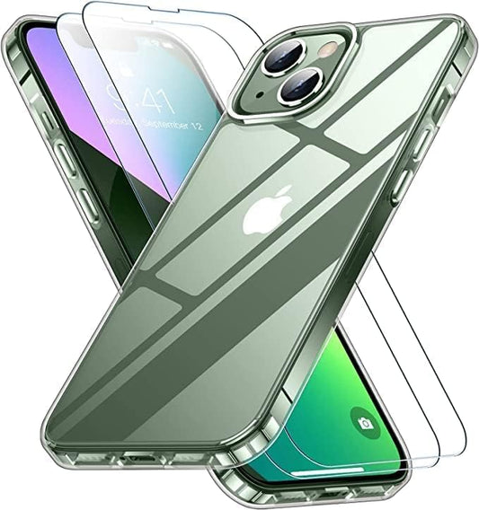 SPIDERCASE Designed for iPhone 13 Case, [Crystal Clear Not Yellowing] [with 2 pcs Tempered Glass Screen Protector] Slim Thin Case for iPhone 13 6.1 inch (Clear) - color: Clear, size: for iPhone 13