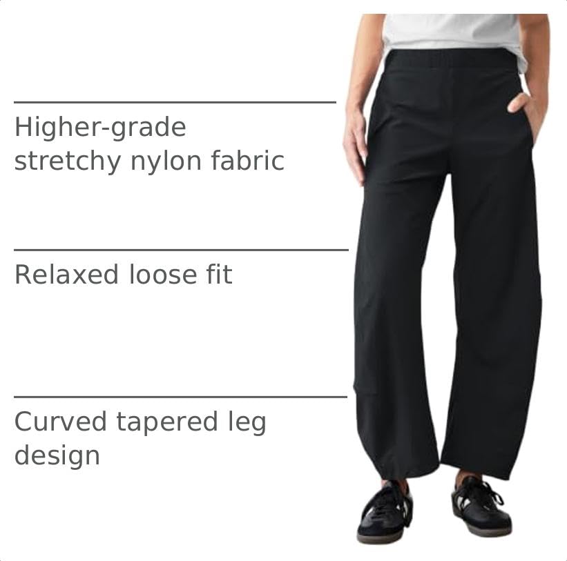 Womens Barrel Travel Pants Elastic Waist Baggy Ankle Pants with Pockets - color: Stretchy-black, size: Medium