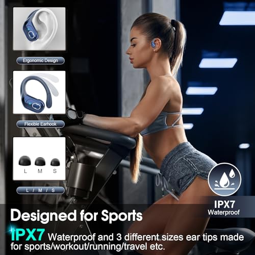 Aptkdoe Wireless Earbuds 75H Bluetooth 5.4 Sport Headphones with Earhooks - color: Royal Blue