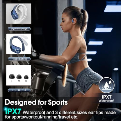 Aptkdoe Wireless Earbuds 75H Bluetooth 5.4 Sport Headphones with Earhooks - color: Royal Blue