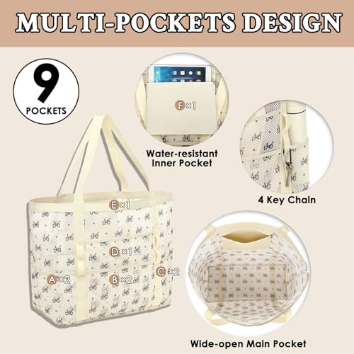 GYEUKHAM Mesh Beach Bag for Women, Sand-Resistant Pool Tote, 9 Pockets (1 Inner Zip), Foldable Family Travel Essentials - color: L-black Butterfly