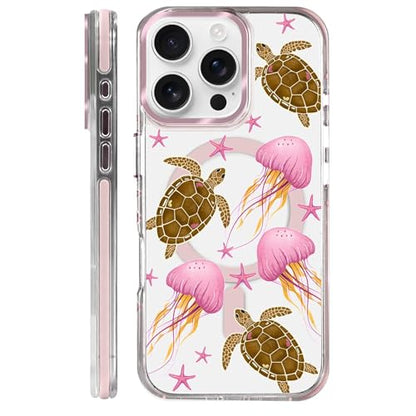 VisEnt Clear Case for iPhone 16 Pro, Magnetic Phone Case, Transparent Slim Cover, Military Grade Protection, Shockproof, Anti-Yellowing, Scratch Resistant, Pink Jellyfish Sea Turtle - color: Pink Jellyfish Sea Turtle, size: Iphone 16 Pro